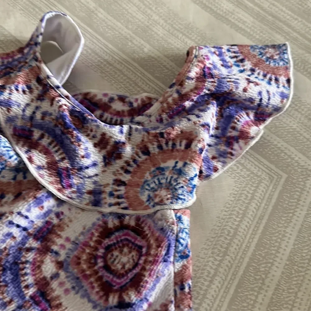Aqua Girls Multi Color Pattern Cold Shoulder Shorts Romper